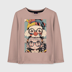 Детский лонгслив Клоун с девочкой арт