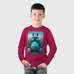 Лонгслив хлопковый детский Cyber Totoro - neon glow fantasy, цвет: маджента — фото 2