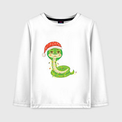 Лонгслив хлопковый детский Новогодняя змейка в шапке, цвет: белый