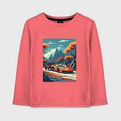 Лонгслив хлопковый детский Одинокая ламборгини, цвет: коралловый