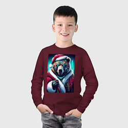 Лонгслив хлопковый детский Cyber bear - Santa Claus, цвет: меланж-бордовый — фото 2