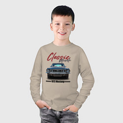 Лонгслив хлопковый детский Американский маслкар Ford Mustang 1973 года, цвет: миндальный — фото 2
