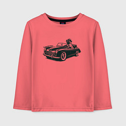 Лонгслив хлопковый детский Мопс на ретро автомобиле, цвет: коралловый