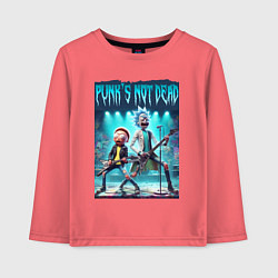 Лонгслив хлопковый детский Punks not dead - Rick and Morty play rock, цвет: коралловый