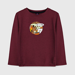 Лонгслив хлопковый детский Капибара за компьютером мем все в порядке, цвет: меланж-бордовый