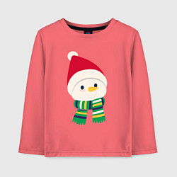 Лонгслив хлопковый детский Праздничный снеговик в красной шапочке, цвет: коралловый