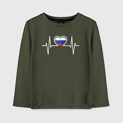 Лонгслив хлопковый детский Россия в сердце, цвет: меланж-хаки