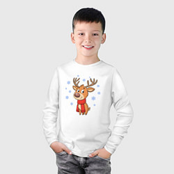 Лонгслив хлопковый детский Олень и снежинки, цвет: белый — фото 2