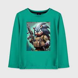 Лонгслив хлопковый детский Ёжик Соник солдат спецназа - нейроарт, цвет: зеленый