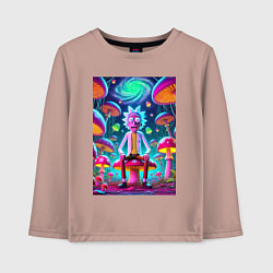 Детский лонгслив Рик среди неоновых грибов - нейроарт фантазия