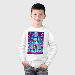 Лонгслив хлопковый детский Rick and Morty among neon mushrooms - ai art fanta, цвет: белый — фото 2