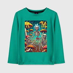 Детский лонгслив Скелеты Рика и Морти на грибной поляне - нейроарт