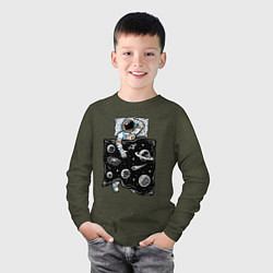 Лонгслив хлопковый детский Космический сон, цвет: меланж-хаки — фото 2