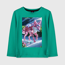 Лонгслив хлопковый детский Кристальный волк на снегу, цвет: зеленый
