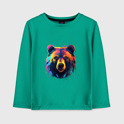 Лонгслив хлопковый детский Медведь абстракция, цвет: зеленый