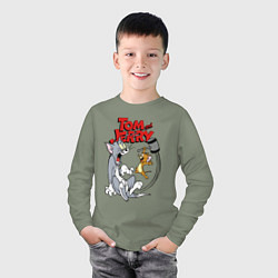 Лонгслив хлопковый детский Том и Джерри - кувалда, цвет: авокадо — фото 2