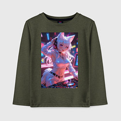 Лонгслив хлопковый детский Лиса диджей в клубе, цвет: меланж-хаки