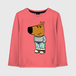 Лонгслив хлопковый детский Capybara - chill guy meme, цвет: коралловый