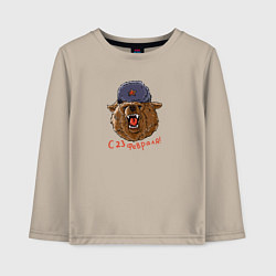 Лонгслив хлопковый детский Суровой медведь, цвет: миндальный
