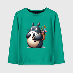 Лонгслив хлопковый детский Totoro and black cat - anime, цвет: зеленый
