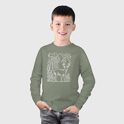 Лонгслив хлопковый детский Горы и олень, цвет: авокадо — фото 2