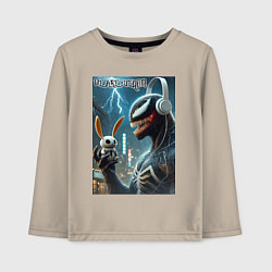 Лонгслив хлопковый детский Symbiote and rabbit - we are venom meme, цвет: миндальный