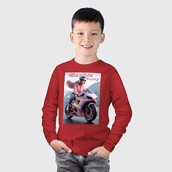 Лонгслив хлопковый детский Барби на спортивном байке - экстрим, цвет: красный — фото 2
