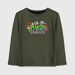 Лонгслив хлопковый детский Зомби и растения, цвет: меланж-хаки