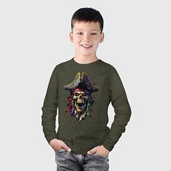 Лонгслив хлопковый детский Пиратский череп, цвет: меланж-хаки — фото 2