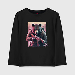 Лонгслив хлопковый детский Крутой медведь - спецназ, цвет: черный