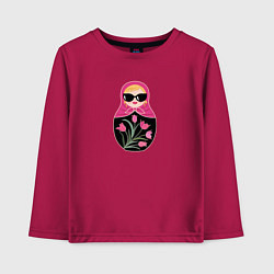 Лонгслив хлопковый детский Матрёшка с розовыми тюльпанами, цвет: маджента