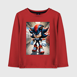 Лонгслив хлопковый детский Ежик Шедоу стоит в коридоре, цвет: красный