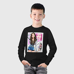 Лонгслив хлопковый детский Blackpink - Jisoo, цвет: черный — фото 2