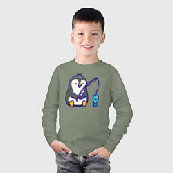Лонгслив хлопковый детский Пингвинёнок рыбак, цвет: авокадо — фото 2