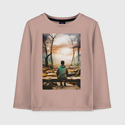 Лонгслив хлопковый детский Мальчик на скамейке, цвет: пыльно-розовый