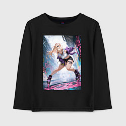 Лонгслив хлопковый детский Девушка на роликах исполняет трюки, цвет: черный