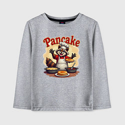 Лонгслив хлопковый детский Енот готовит панкейки, цвет: меланж