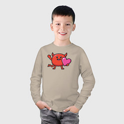 Лонгслив хлопковый детский Дьяволёнок с сердцем, цвет: миндальный — фото 2