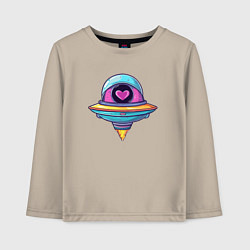 Лонгслив хлопковый детский Инопланетная тарелка с сердечком, цвет: миндальный