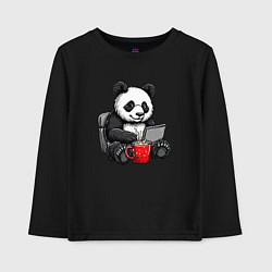 Лонгслив хлопковый детский Панда с кофе за ноутбуком, цвет: черный