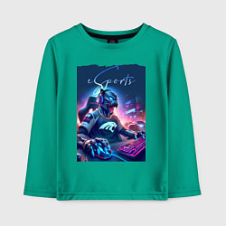 Детский лонгслив Cyber panther is esports player - neon glow