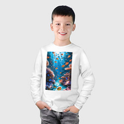 Лонгслив хлопковый детский Подводный коралловый риф с рыбками, цвет: белый — фото 2