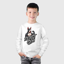Лонгслив хлопковый детский Beast gym dog, цвет: белый — фото 2