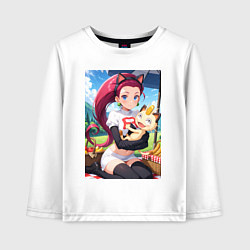 Лонгслив хлопковый детский Джесси и Мяут на пикнике, цвет: белый