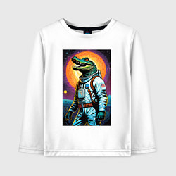 Лонгслив хлопковый детский Крокодил бравый космонавт - нейроарт, цвет: белый