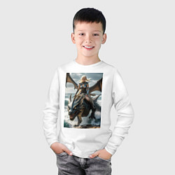Лонгслив хлопковый детский Девушка летит на драконе в стиле Игры престолов, цвет: белый — фото 2