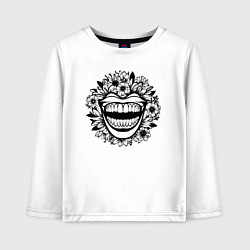 Лонгслив хлопковый детский Злая улыбка в цветах, цвет: белый