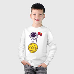 Лонгслив хлопковый детский Космонавтик на луне, цвет: белый — фото 2