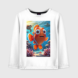 Лонгслив хлопковый детский Рыбка клоун плавает с черепахами, цвет: белый