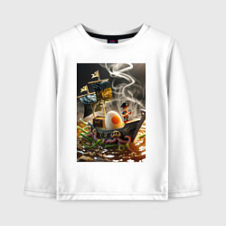 Лонгслив хлопковый детский Пиратский корабль в супе, цвет: белый
